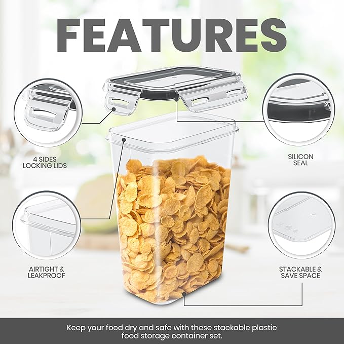 KICHLY Airtight Food Storage Containers With Lids (16 Pack) - Pantry Organizers - Pantry Storage - For Cereal & More