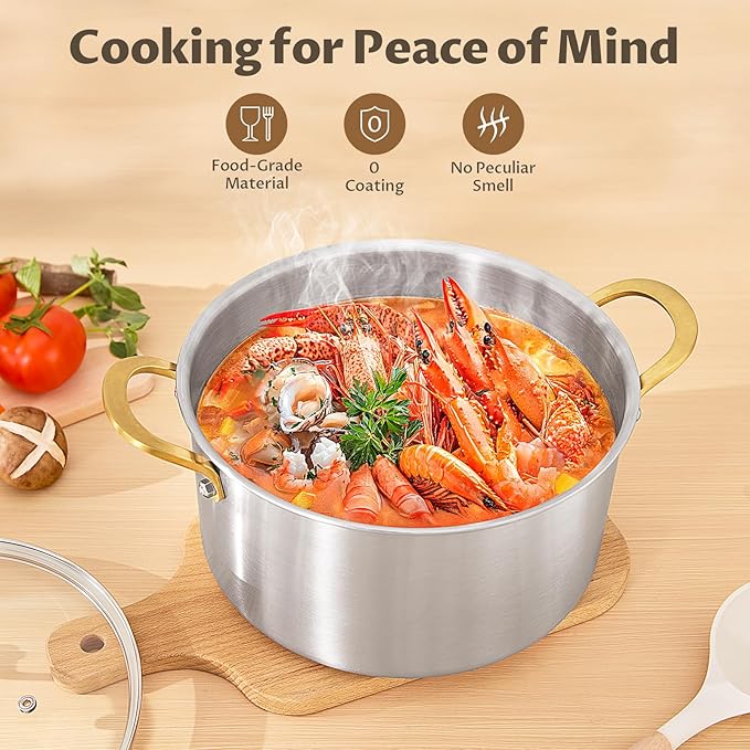 BEZIA 6 Quart 3-Ply Stainless Steel Stockpot, Soup Pot with Lid in Fully Clad Tri-Ply Stainless Steel, Even Heat Distribution, Cooking Pot with Handles, All Cooktops Compatible, Perfect for Stew