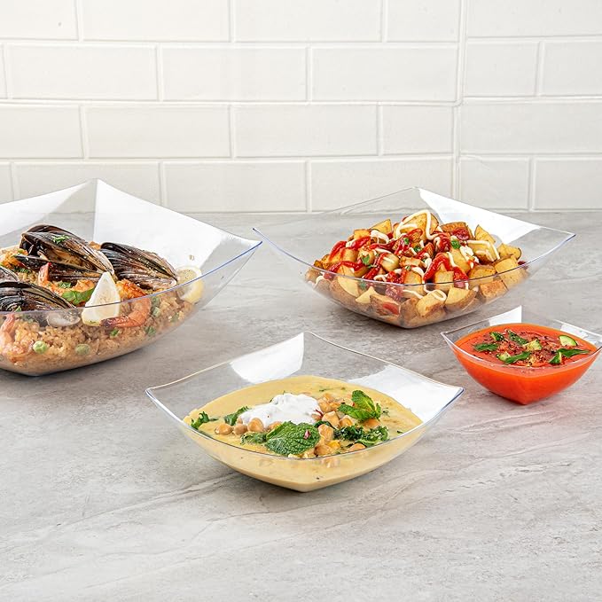 Restaurantware-Moderna 32 Ounce Fancy Plastic Bowls, 10 Square Disposable Salad Bowls - Durable, Heavy-duty, Clear Plastic Bowl, For Warm And Cold Foods