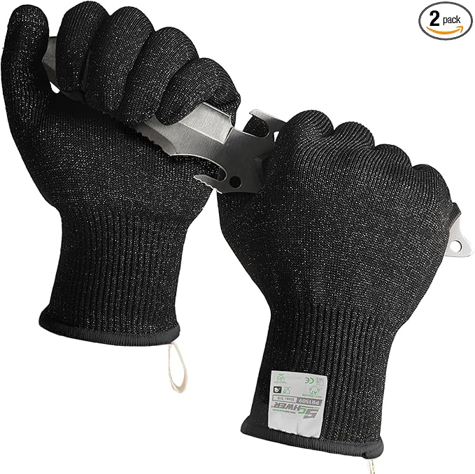Schwer 2 Pairs ANSI A7 Cut Resistant Gloves, Mandoline Glove for Kitchen, Breathable & Comfortable, Food Grade Cutting Gloves for Meat Cutting, Fish Processing, Carving, and Shelling, PR1509, M