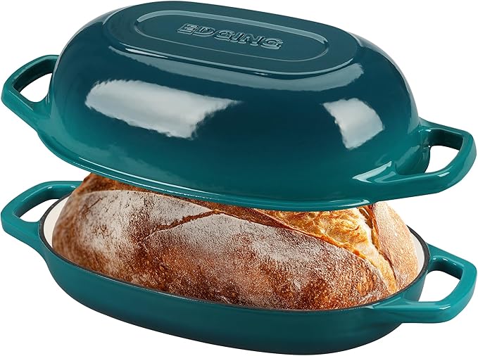 Enameled Cast Iron Oval Dutch Oven Pot with Lid, Dutch Oven for Sourdough Bread Baking, Bread Oven, Bread Dutch Oven, Oval Bread Pan, 5qt, Darkcyan