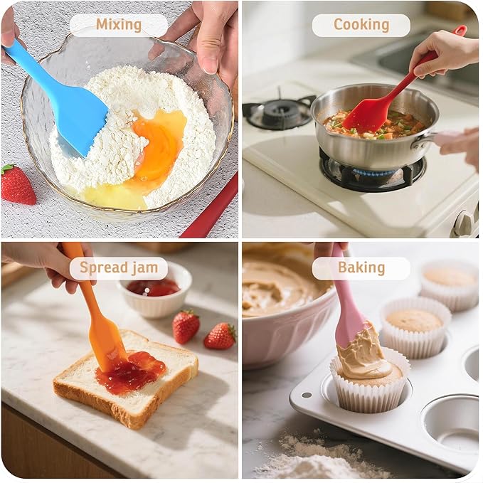 Silicone Spatula 11 inch and 8.3 inch Heat Resistant Rubber Spatulas Cooking Utensil Set Non-Stick Flexible Rubber Baking Spatulas for Cake/Cream/Pastry/Butter/Batter Mixing/Cooking
