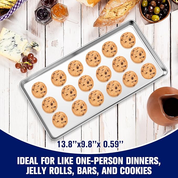 3 Pcs Baking Sheet Pan Set Stainless Steel Cookie Sheet Small Toaster Oven Pans Tray Barbecue Grill Pan Rectangle Trays Oven Freezer Bakery, Non-stick, Easy Clean, 13.8 × 9.8 × 0.6 Inches