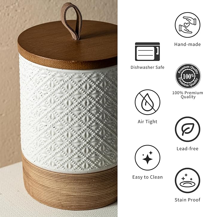 Ceramic Jar with Lid, Coffee Canisters with Airtight Lids Kitchen Food Storage Container for Spice Loose Leaf Tea, Small Decorative Jars for Countertop Coffee Bar Accessories - White 20 fl.oz