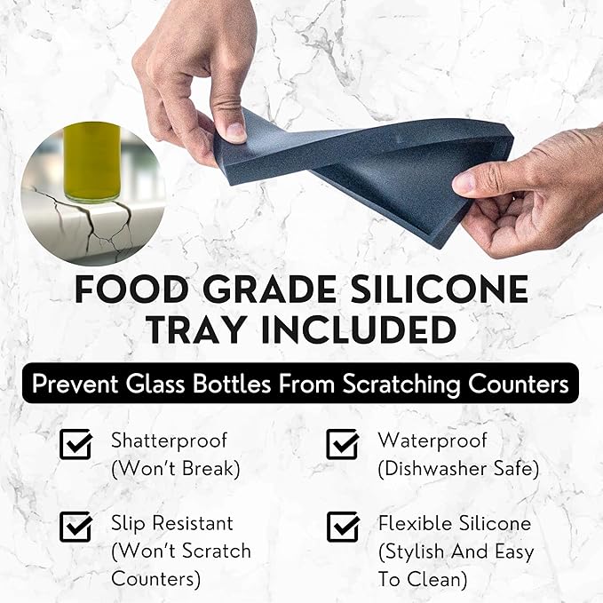 Clear Glass Olive Oil Dispenser Bottles For Kitchen With Silicone Tray & 40 Labels, Soy Sauce Dispenser, Coffee Syrup Dispenser, Olive Oil Bottles Set Of 2, Black 500ml / 17oz