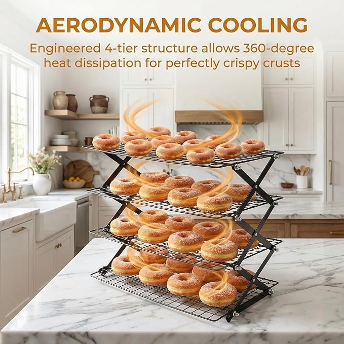 Collapsible Cooling Rack with Adjustable 3 Setting, Wire Cooling Roasting Cooking Baking Drying Rack for Cookies Bread (3-Tier)