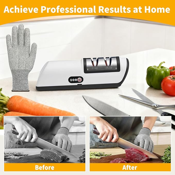 Electric Knife Sharpener, Professional 2 Stage Kitchen Knife Sharpener for Quick Sharpening & Polishing, Automatic Knife Sharpening for Straight/Serrated/Kitchen Knives, Scissors(Black)