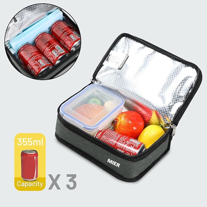 MIER Small Lunch Bag for Kids & Adults Compact Insulated Lunch Box Portable Thermal Mini Cooler for Work School Travel, Grey
