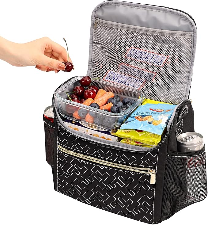 NISHEL Lunch Bag for Women, Portable Insulated Meal Box with Shoulder Strap, Resuable Leakproof Cooler Case for Work, Black