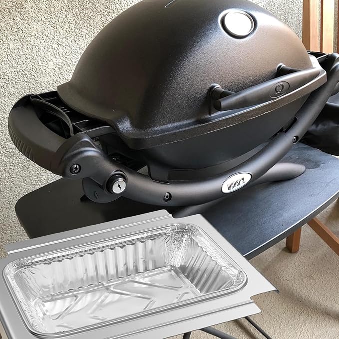 LS'BABQ Grease Catch Pan Holder with 10 Pack Aluminum Foil Grill Drip Pan for Weber Q100 Q120 Q1000 Q1200 Series Gas Grill,BBQ Replacement Parts for Weber 80346/41887