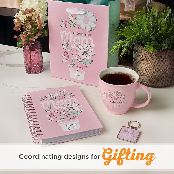 Christian Art Gifts Large Ceramic Inspirational Scripture Coffee & Tea Mug for Mothers: I Love You Mom, Microwave/Dishwasher Safe, Cute Encouraging Drinkware Cup for Women, White/Pink Floral, 14 oz.