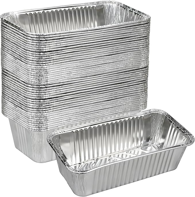 50 Pack Loaf Pans,2 LB Disposable Aluminum Foil Loaf Pans, 8.5"x4.5"x2.5" Heavy Duty Aluminum Foil Bread Tins Perfect for Banana Bread, Cakes & Meatloaf,Non-Stick, Even Baking, Easy Release