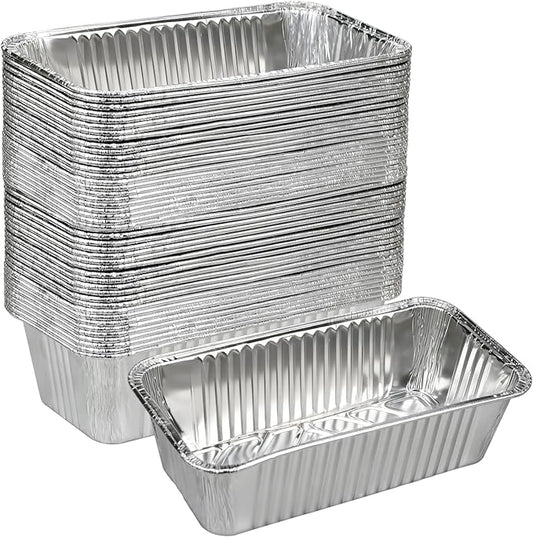 50 Pack Loaf Pans,2 LB Disposable Aluminum Foil Loaf Pans, 8.5"x4.5"x2.5" Heavy Duty Aluminum Foil Bread Tins Perfect for Banana Bread, Cakes & Meatloaf,Non-Stick, Even Baking, Easy Release