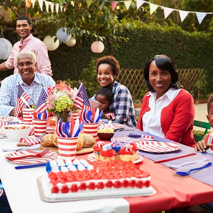 Kochorie 300 Pieces 4th of July Plastic Silverware, Heavy Duty Independence Day Cutlery Set, Disposable Plastic Utensils Includes Spoons Forks Knifes for Memorial Day Veterans Day, Red Blue White