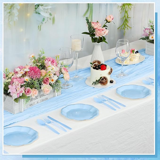 30 pcs Light Blue Plates 7 inch Scalloped Blue Dessert Cake Plates Cute Plate Disposable Party Plate for Weeding, Birthday, Baby Shower (Pack of 2)