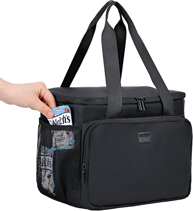 ZEEMO Insulated Lunch Bag for Men Women, Cooler with Adjustable Shoulder Strap, Leakproof Box for Work, Picnic, Large Size, Black
