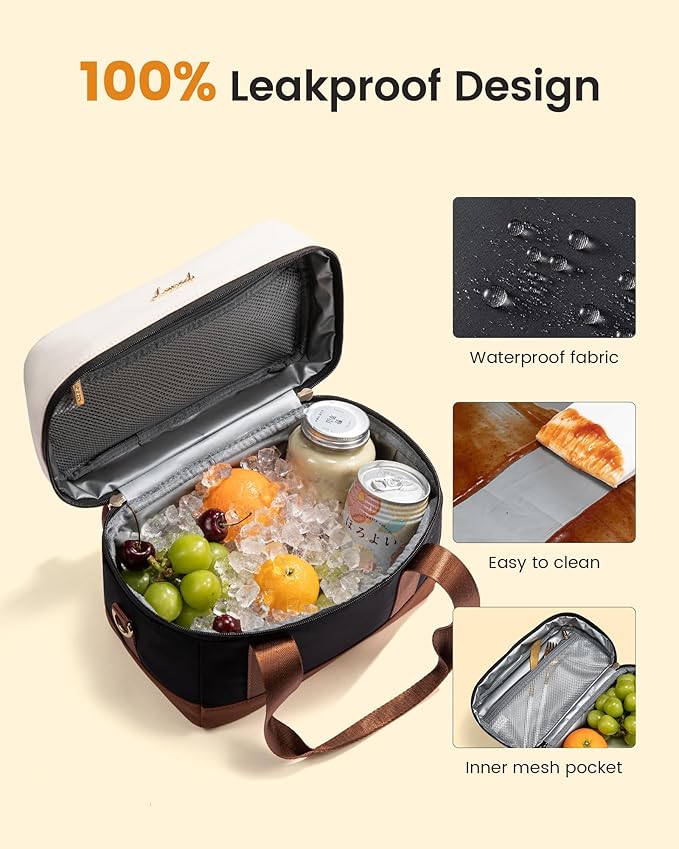 LOVEVOOK Insulated Lunch Bag for Women - Cute Lunch Box Cooler for Work, Picnic, and Beach, Beige-black