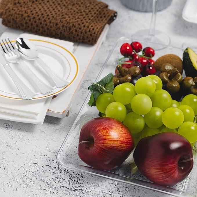 6-Pack 14" x 9" Clear Large Plastic Serving Trays, Reusable Serving Platters for Dessert, Fruit, Snacks, Cookies, Heavy Duty Food Serving Tray for Kitchen, Party