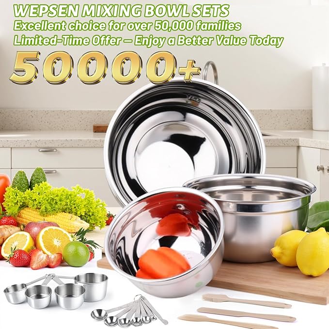Mixing Bowls Set, 25PCS Khaki Mixing Bowls With Lids Set Stainless Steel Kitchen Large Nesting Metal Bowl 7QT to 1.5QT, Measuring Cups and Spoons for Prepping Cooking Serving
