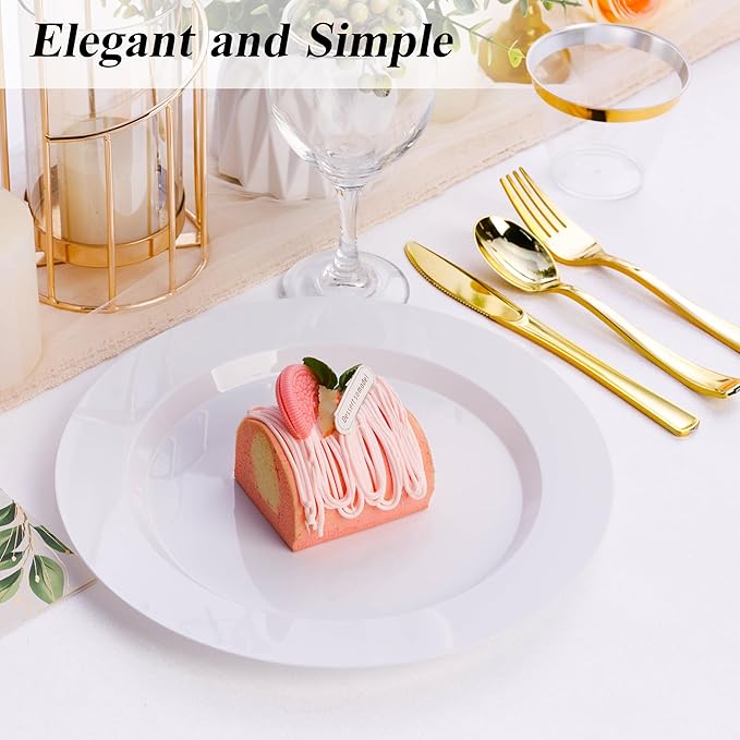 100PCS White Plastic Dinner Plates 10inch, Premium Hard Disposable Plates for Party, Wedding