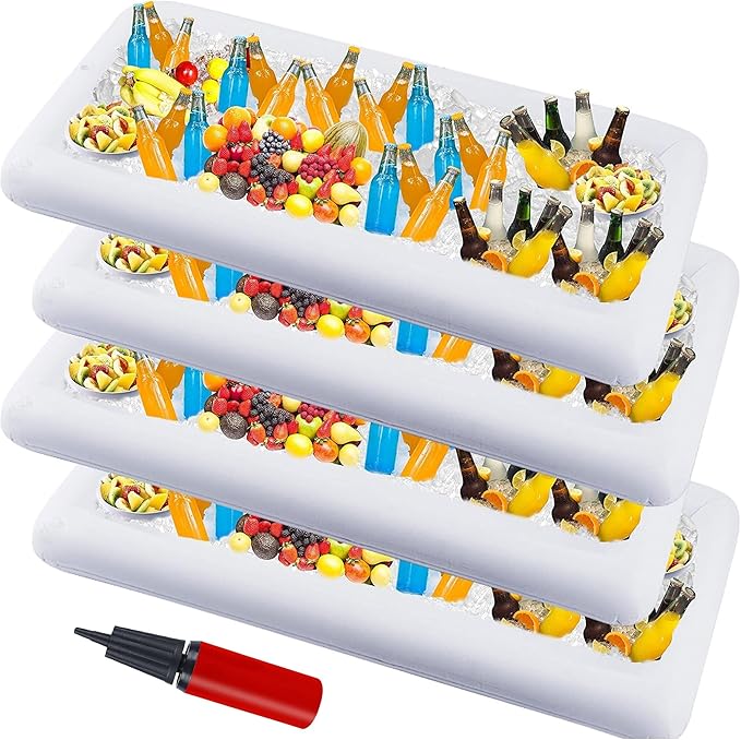 Zcaukya 4 Packs Inflatable Serving Bar, Ice Serving Buffet Salad Cooler, Salad Serving Trays Sets for Summer Swimming Pool Parties, Family Gatherings & More