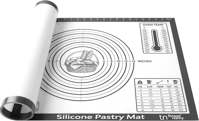 ThreadNanny Silicone Baking Pastry Mat Extra Large 28x20 - Non-Stick Non-Slip Rolling Mat for Dough with Measurements - Bread, Pizza, Pie Crust, Cookies, Fondant - Oven Safe, Dishwasher Safe (Grey)