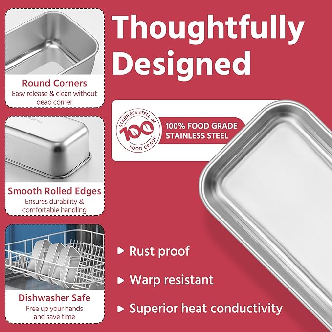 E-far Mini Loaf Pan Set of 4, Small Stainless Steel Bread Baking Pans for Oven, 6.3 x 3.5 Inch Tiny Meatloaf Pans for Homemade Bread Pound Cake Brownies, Non-toxic & Dishwasher Safe