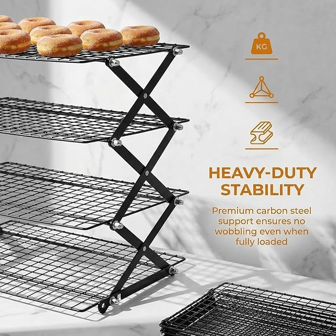 Collapsible Cooling Rack with Adjustable 3 Setting, Wire Cooling Roasting Cooking Baking Drying Rack for Cookies Bread (3-Tier)