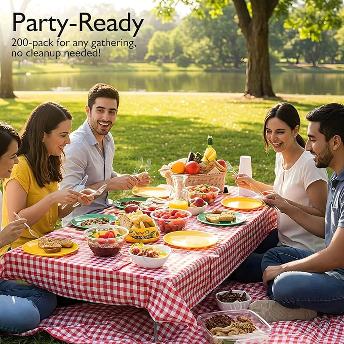 [200 Count] Disposable Plastic Silverware, Heavy Duty Forks and Spoons Set, Durable Plastic Utensils Cutlery Set for for Parties, Picnics, Big Event, Daily Use - Bpa free