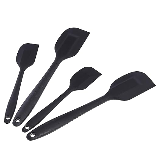 Amazon Basics Non-Stick Heat Resistant Silicone Spatula Set, Dishwasher Safe, BPA Free, Food Grade, 2 Small & 2 Large, Black, Pack of 4