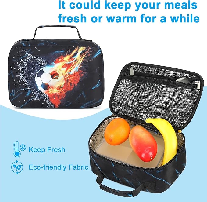LEDAOU Lunch Bag Kids Insulated Lunch Box Boys Girls Insulated Reusable Lunch Bag for School Picnic Hiking (Soccer)