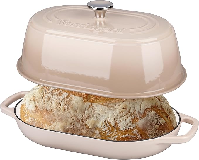 Enameled Cast Iron Dutch Oven Pot with Dome Lid, Oval Bread Oven for Homemade Sourdough Bread Baking, Oven Safe up to 500°F, 6 Quart, Latte