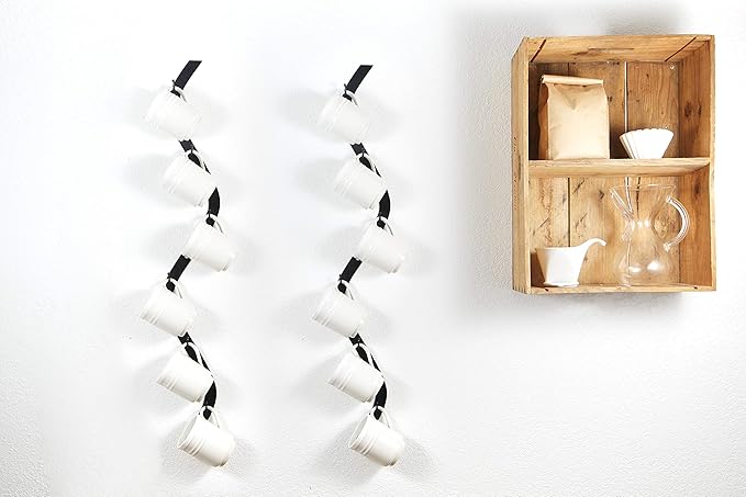 Coffee Mug Wall Rack - Metal Mug Racks for Wall - Unique S Curve Design - Coffee Cup Hanging Holder - Teacup and Mason Jar Hanger Display Holder