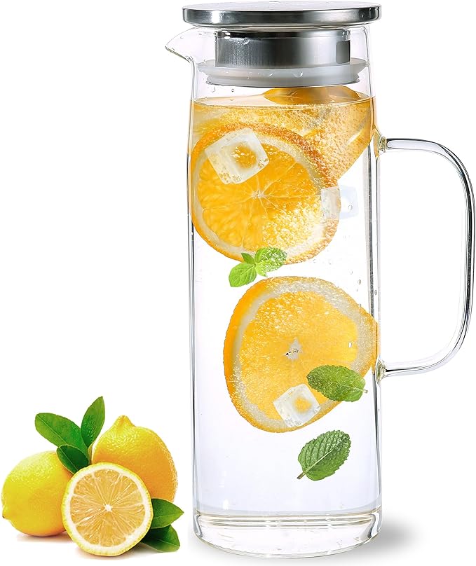 Heat Resistant Glass Pitcher With Lid And Spout, Iced Tea Pitchers Beverage Pitchers For Fridge, Water Pitcher And Carafe 1200ml/41oz