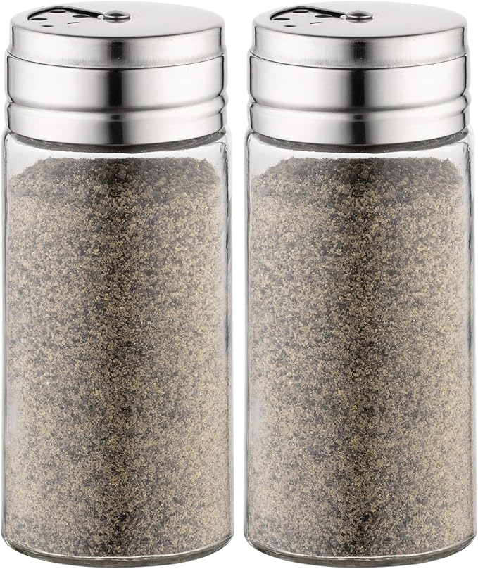 Fox Run 5167 Glass Spice Jar with Stainless Steel Shaker Lid, 6 Ounce, Clear Container for Seasonings, Small (Pack of 2)