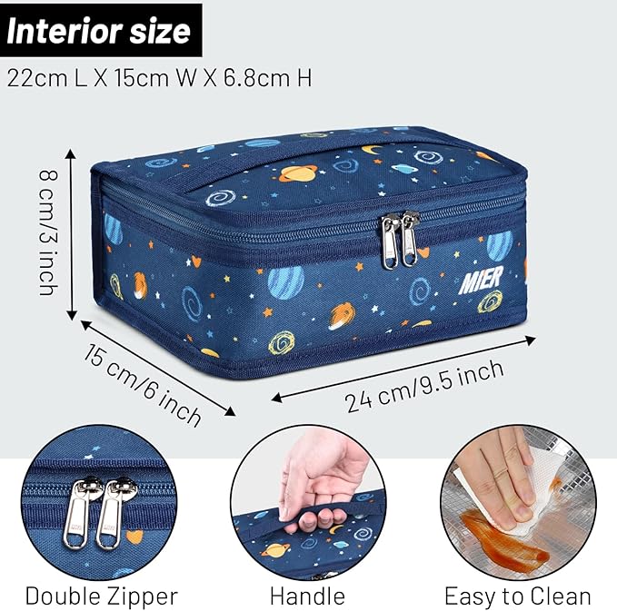 MIER Small Lunch Bag for Kids & Adults Compact Insulated Lunch Box Portable Thermal Mini Cooler for Work School Travel, Planet
