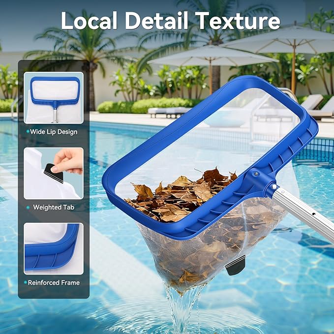 Pool Skimmer Net, Heavy-Duty Reinforced Frame Pool Leaf Net with Deep Ultra-Fine Nylon Mesh Bag - Easy Scoop Edge for Sand/Leaves, Quick Cleaning for Swimming Pools/Garden Ponds (No Pole)