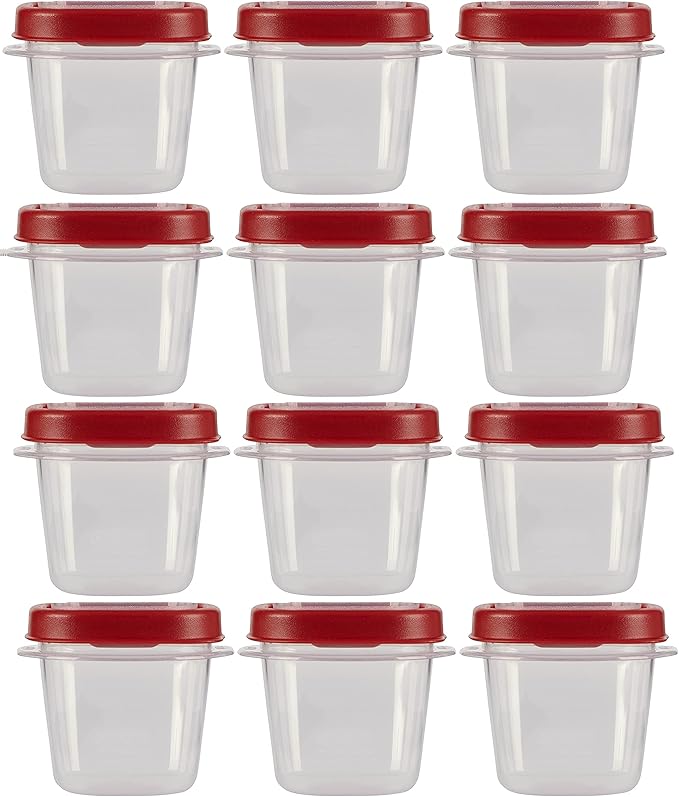 Rubbermaid Easy Find Lids Food Storage Containers, 0.5 Cup, Clear With Red Lids 12 Pack (12 Cups)