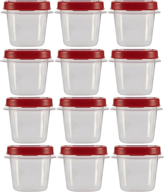 Rubbermaid Easy Find Lids Food Storage Containers, 0.5 Cup, Clear With Red Lids 12 Pack (12 Cups)