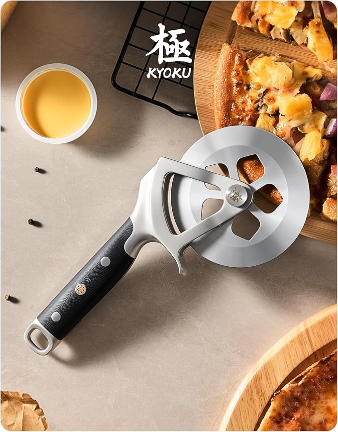 KYOKU 4 in. Pizza Cutter, Detachable Pizza Wheel Cutter with Sakura-Shaped Cutout, High Carbon Steel Wheel Pizza Slicer with 2 Wheel Blades Brush Hand Guard, Pizza Wheel Slicer for Pie Flatbread