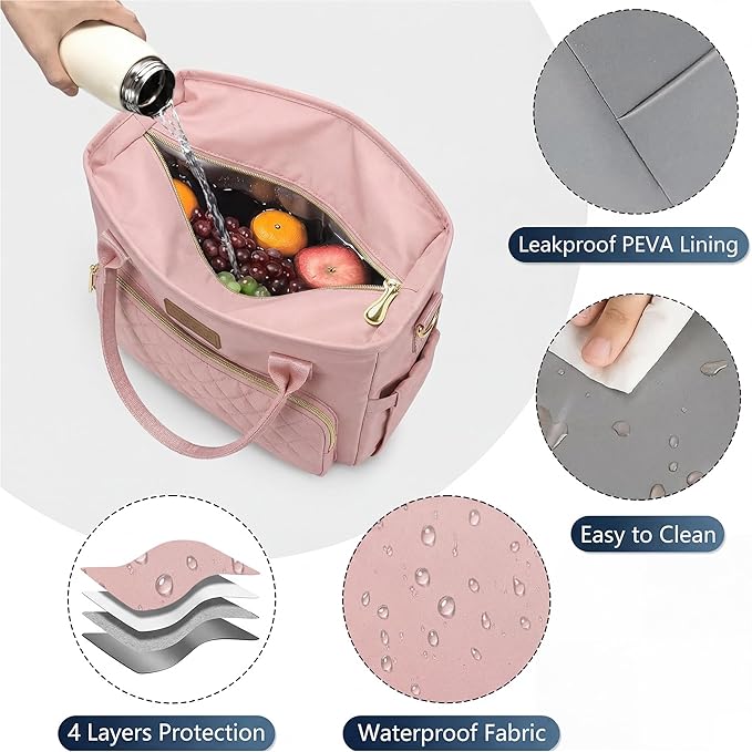 MIYCOO Lunch Bag Lunch Box Women - Leakproof Insulated Lunch Cooler Bag for Women - Large Lunch Tote Bags Adults, Pink