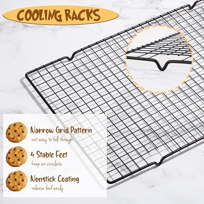 Harloon 12 Pack 16 x 9.8 Inches Nonstick Cooling Racks for Baking, Grid Wire Cookie Cooking Racks Oven Safe Carbon Steel Baking Rack Sheet Rack for Cookie Cake Grilling Drying Roasting (Black)