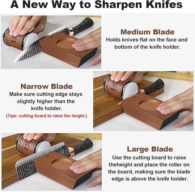 Abardi Rolling Knife Sharpener, Knife Sharpening with Diamonds Made Easy, Knife Sharpeners Kit with 15 & 20 Degree Magnetic Angle, Kitchen Gadgets Birthday Gifts for Men Dad Husband Fathers (Walnut)