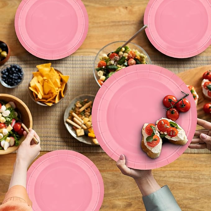 40Pcs Disposable Paper Plates Pink,Including 20pcs 9" and 20pcs 7" Plates,Strong and Sturdy Disposable Plates for Party, Dinner, Holiday, Picnic,Birthday Party, Dinner Table, Wedding