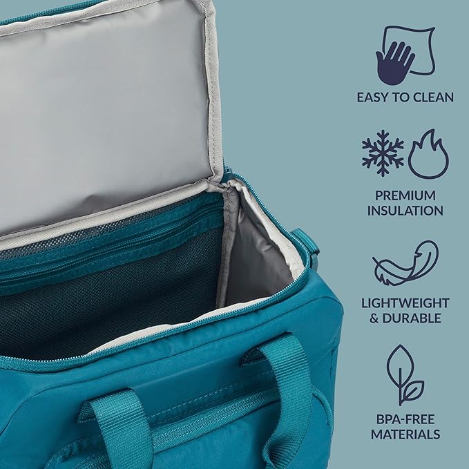Bentgo Insulated Lunch Bag – Extra-Large Capacity Adult Lunch Bag with Shoulder Strap and External Storage Compartment, Durable, Lightweight, Ideal for Work, School, & Meals On the Go (Deep Teal)