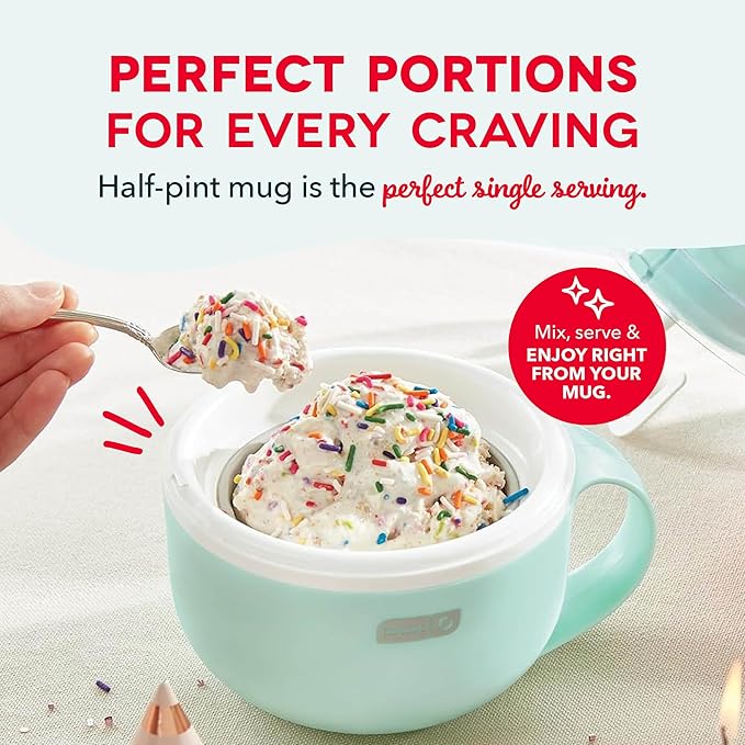 Dash My Mug Ice Cream Maker - Makes Single Serving of Gelato, Frozen Yogurt, Sorbet & More - Easy to Clean & Use - Aqua, 1 Bowl