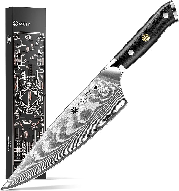 Damascus Chef Knife: 8-inch Razor-Sharp Japanese Chef Knife with VG10 Steel Core, Full Tang G10 Handle, NSF Food-Safe Professional Kitchen Knife with Sheath, Knife for Men