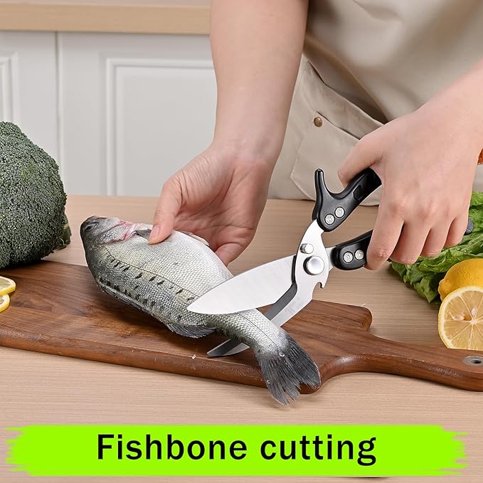 poultry shears Kitchen scissors for Chicken Can Be Used as a Knife, Dishwasher safe, Effortlessly cuts through cartilage, featuring a built-in spring mechanism.Can be used as a present（Black）