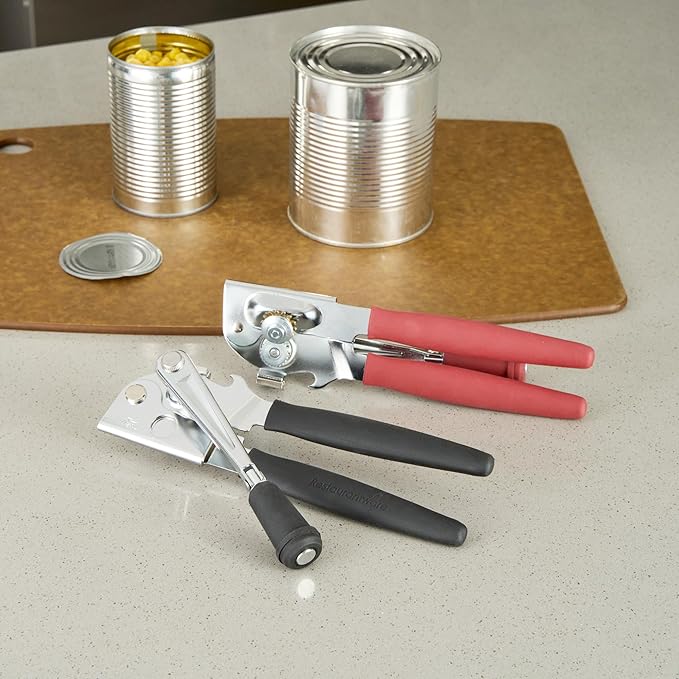 Restaurantware Stainless Steel Magnetic Manual Can Opener - 36 Pack - German Standard Black Crank Can Opener with Magnet, Ergonomic Handle, Non-Slip- Heavy-Duty Hand Can Opener, Easy Turn, Sharp Blade