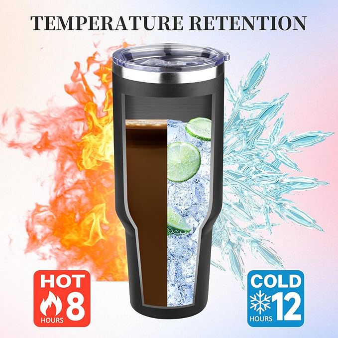 40 oz Tumbler with Lids and Straws Double Wall Vacuum Insulated Tumbler Cup,Stainless Steel Leak-proof Thermal Tumbler Powder Coated Travel Coffee Mug for Cold and Hot Drinks,Black